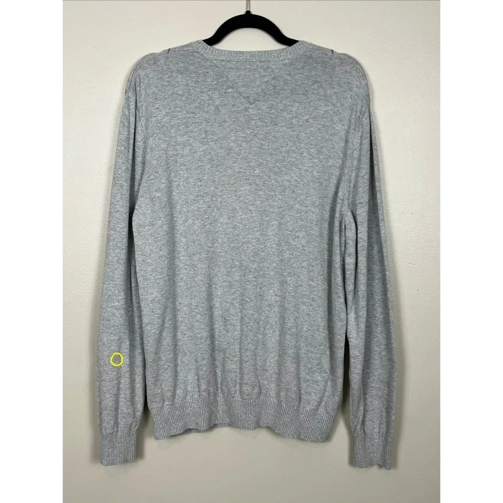 Tommy Hilfiger Mens Argyle V-Neck Sweater Gray Blue White Cotton Large 780433
